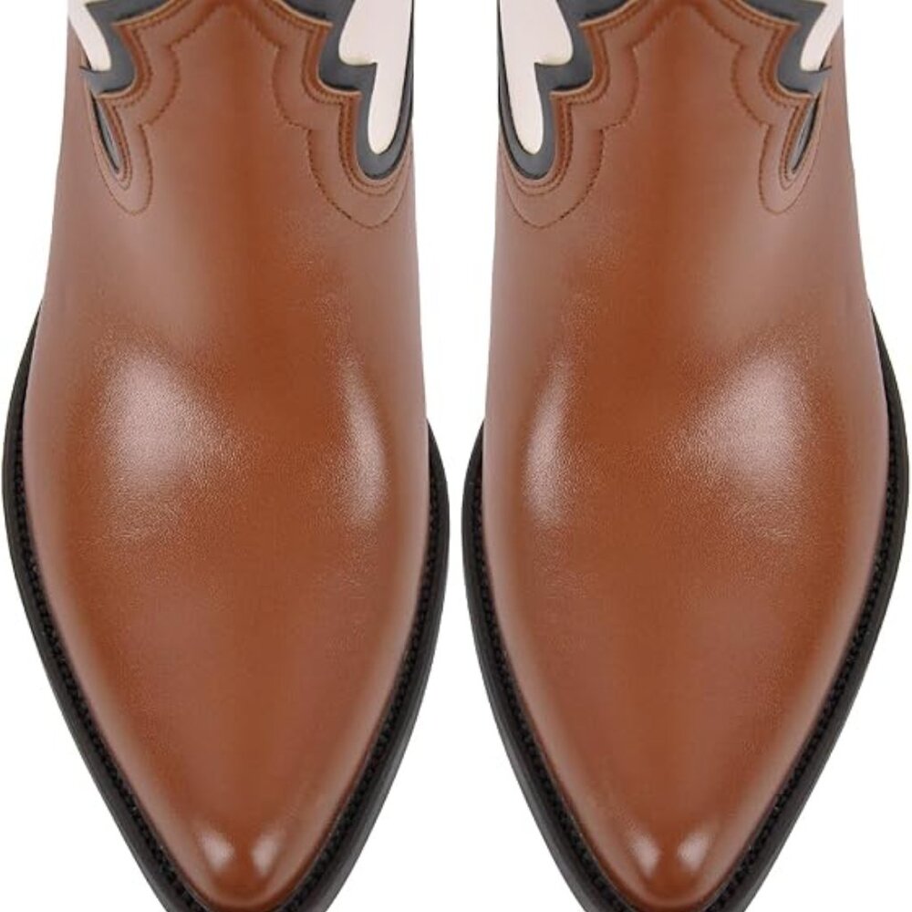 Studded Rivets Knee High Cowboy Boots Pull On Pointed Toe Stacked Embroidered - Picture 6 of 6